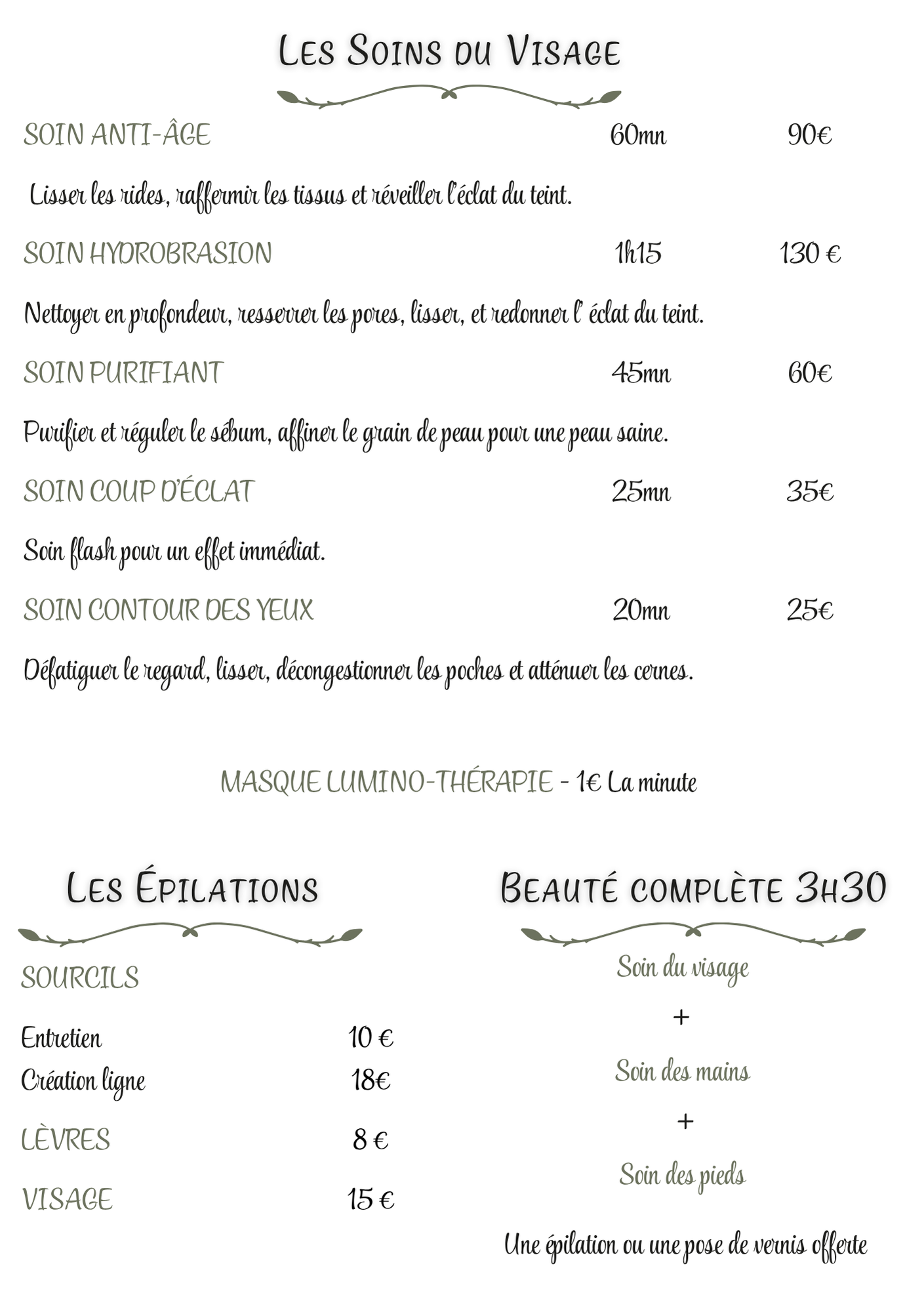 Tarifs des soins Cal&eacute;a (version mobile)